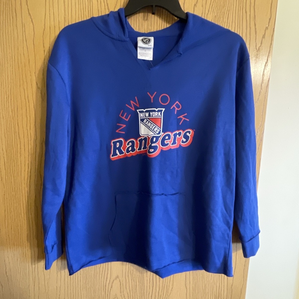 Women's New York Rangers‎ Hoodie Blue Distressed, NHL Pullover Sweatshirt Small